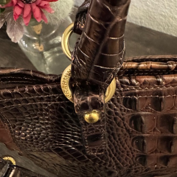 Brahmin Mini Asher Satchel Pecan Melbourne Croc Leather Crossbody - Picture 4 of 16